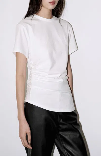 Mango Gathered Cotton T-shirt In White