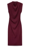 Mango Gathered Crepe Midi Dress In Maroon