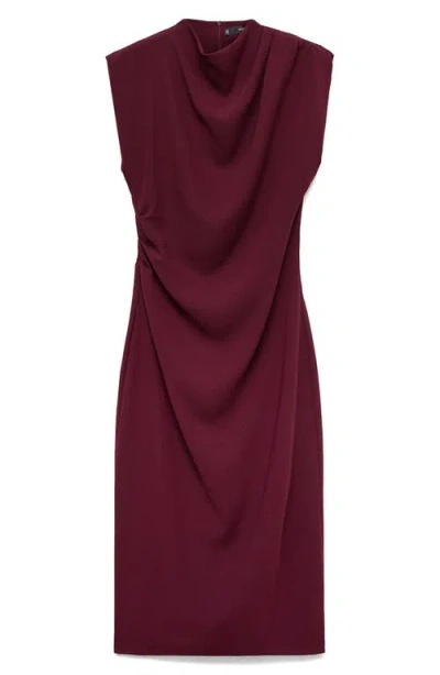 Mango Gathered Crepe Midi Dress In Maroon