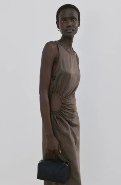 Mango Gathered Cutout Sleeveless Maxi Dress In Brown