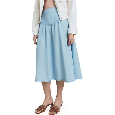 Mango Gathered Denim Midi Skirt