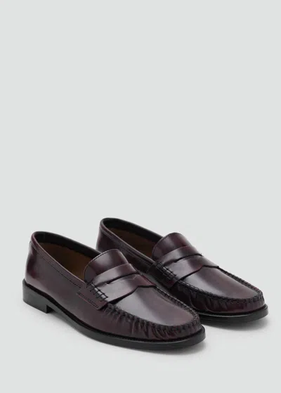Mango Gathered Leather Moccasin Burgundy