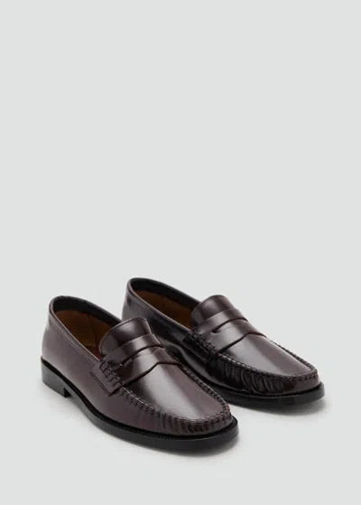 Mango Mocassins Cuir Froncé Chocolat - Femme - 41 -  In Brown