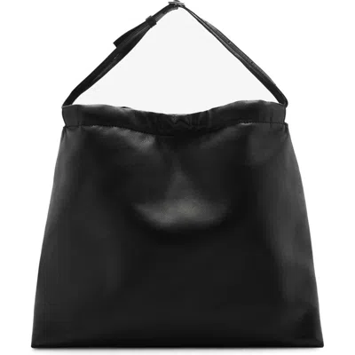 Mango Gathered Leather Shopper Bag In Black