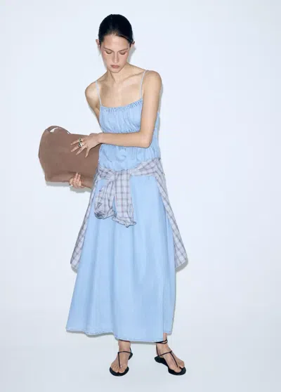 Mango Gathered Lyocell Denim Dress In Light Blue