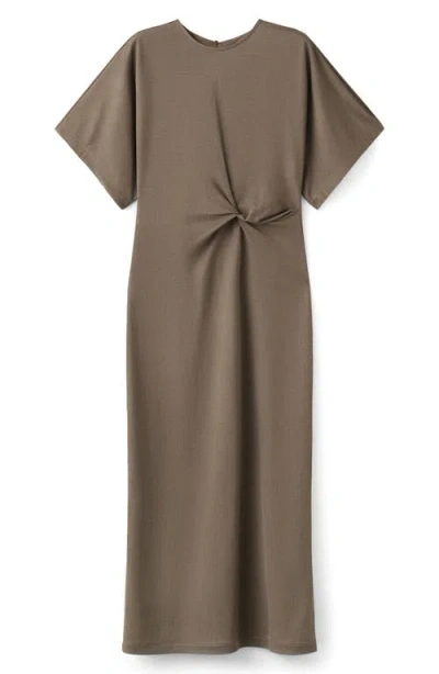 Mango Gathered Midi Dress In Brown