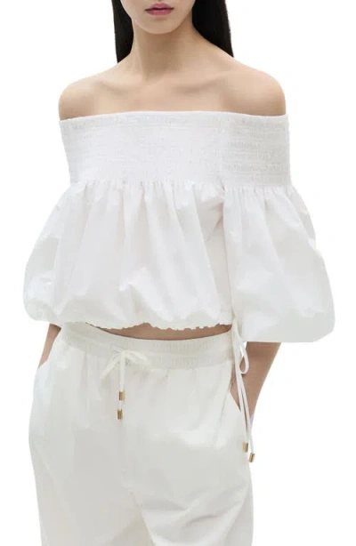 Mango Gathered Off The Shoulder Cotton Blend Top In White