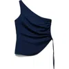 Mango Gathered One-shoulder Denim Top In Blue