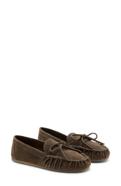 Mango Gathered Suede Moccasins In Brown