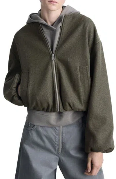 Mango Gathered Waist Bomber Jacket In Green