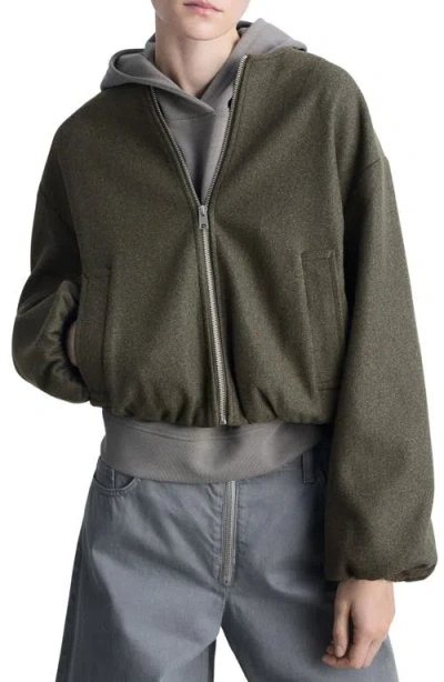 Mango Gathered Waist Bomber Jacket In Khaki