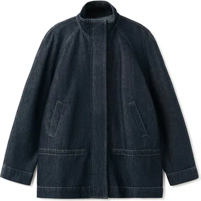 Mango Gathered Waist Denim Parka In Blue