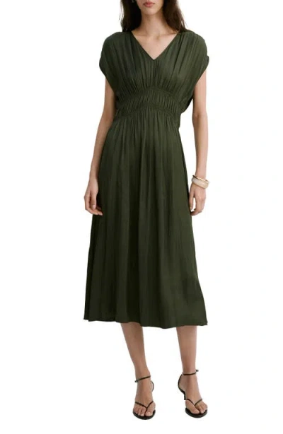 Mango Gathered Waist Midi Dress In Green