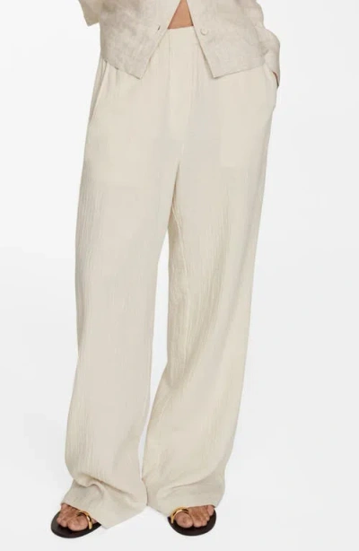 Mango Gauzy Wide Leg Pants In Ecru