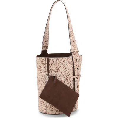 Mango Genuine Calf Hair & Leather Bucket Bag In Brown