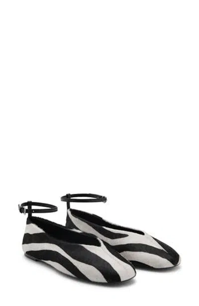Mango Genuine Calf Hair Ankle Strap Flat In Black