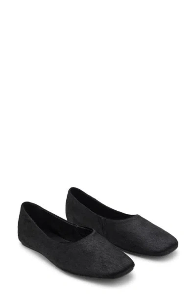 Mango Genuine Calf Hair Square Toe Flat In Black