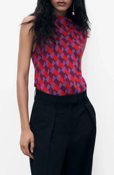 MANGO MANGO GEO PRINT COWL NECK SLEEVELESS TOP