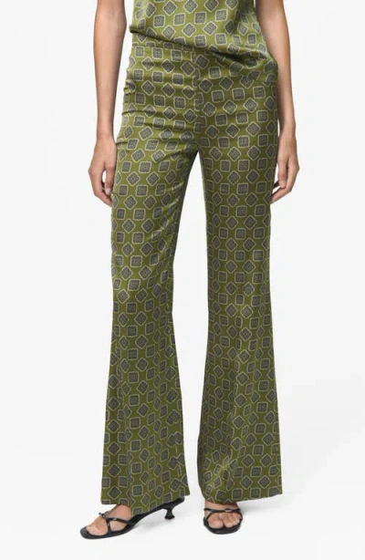 Mango Geometric-print Satin Trousers Green