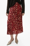 Mango Geo Print Pleated Midi Skirt In Maroon