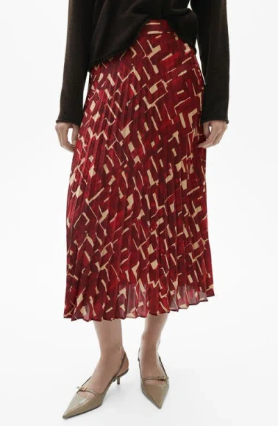 Mango Geo Print Pleated Midi Skirt In Maroon