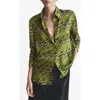 Shop Mango Geo Print Satin Button-up Shirt In Green