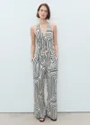 Mango Geometric-print Linen Trousers Ecru