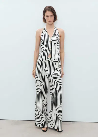 Mango Geometric-print Linen Waistcoat Ecru