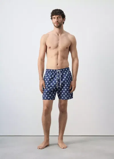 Mango Geometric-print Swimsuit In Indigo Blue