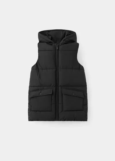 Mango Kids' Gilet À Capuche Avec Poches In Black