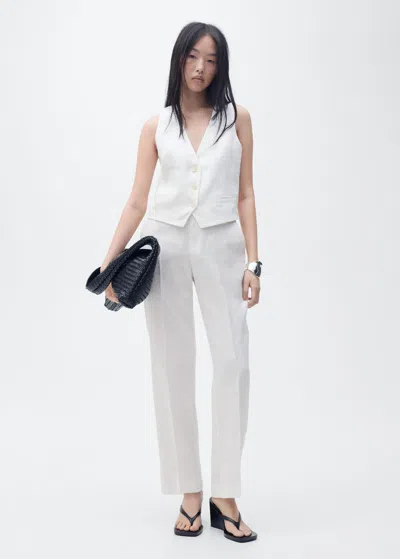 Mango Linen Suit Waistcoat Off White In Blanc Cassé