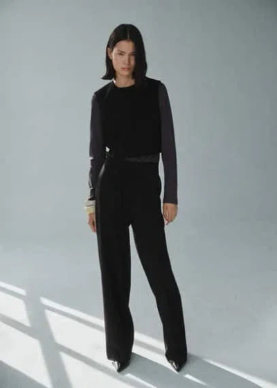 Mango Cropped Waistcoat With Buttons Black