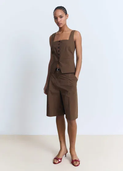 Mango Cotton Suit Waistcoat Brown