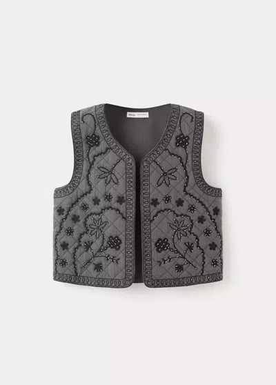 Mango Kids' Gilet Détails Brodés In Gris