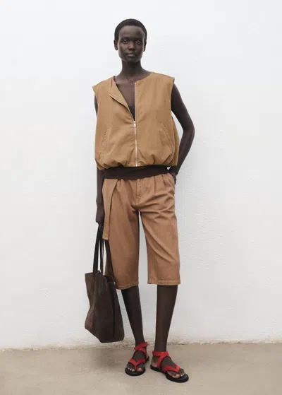 Mango Puffer Denim Vest In Brown