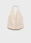 Mango Boreli Linen Halter Vest In Gris Clair/pastel