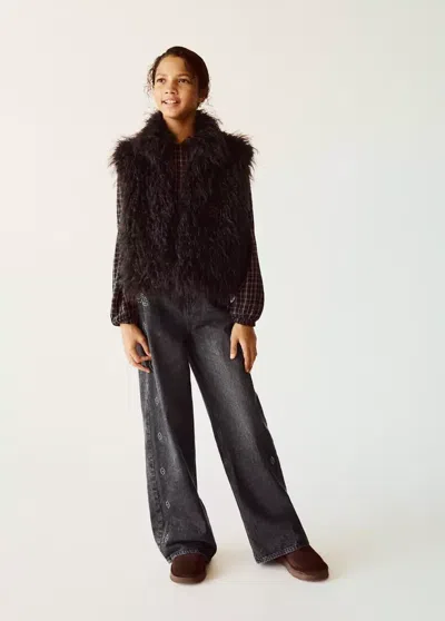 Mango Kids' Gilet Imitation Fourrure In Black