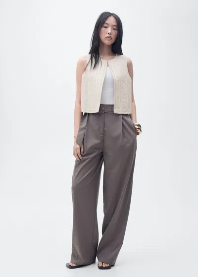 Mango Embroidered Linen Vest Ecru In Écru