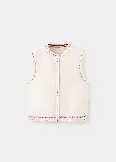 Mango Kids' Gilet Maille Avec Surpiqûre In Écru