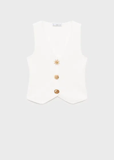 Mango Gilet Maille Boutons Bijoux Blanc - Femme - Xl -  In White