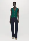 Mango Gilet Maille Boutons Bijoux Vert Foncé - Femme - Xl -  In Green