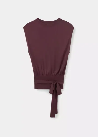 Mango Gilet Maille Ceinture In Burgundy