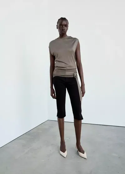Mango Gilet Maille Ceinture In Gray