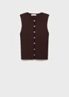 Mango Gilet Maille Fentes Marron - Femme - Xl -  In Brown