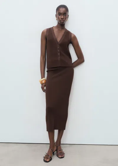 Mango Fine-knit Gilet In Brown