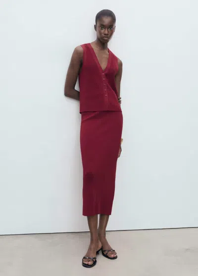 Mango Fine-knit Gilet In Burgundy
