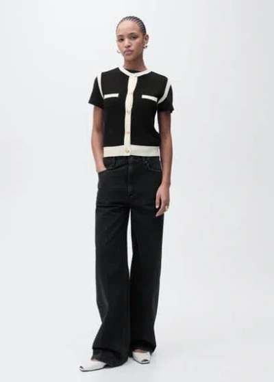 Mango Knitted Waistcoat With Contrast Piping Black