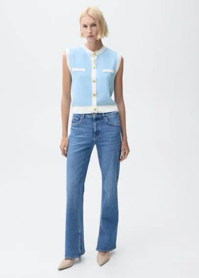Mango Knitted Waistcoat With Contrast Piping Turquoise
