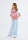 Mango Striped Knitted Gilet Pink In Pink