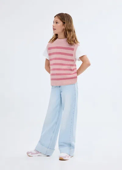 Mango Kids' Striped Knitted Gilet Pink